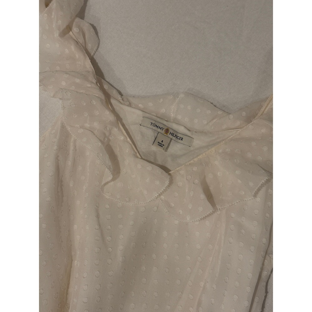 Tommy Hilfiger‎ Silk Clip Dot Ruffle Midi Dress White Sleeveless Tiered Size 4 - Picture 9 of 11